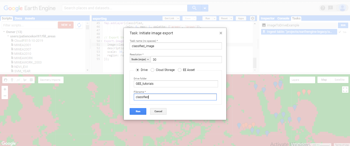 Export options in GEE